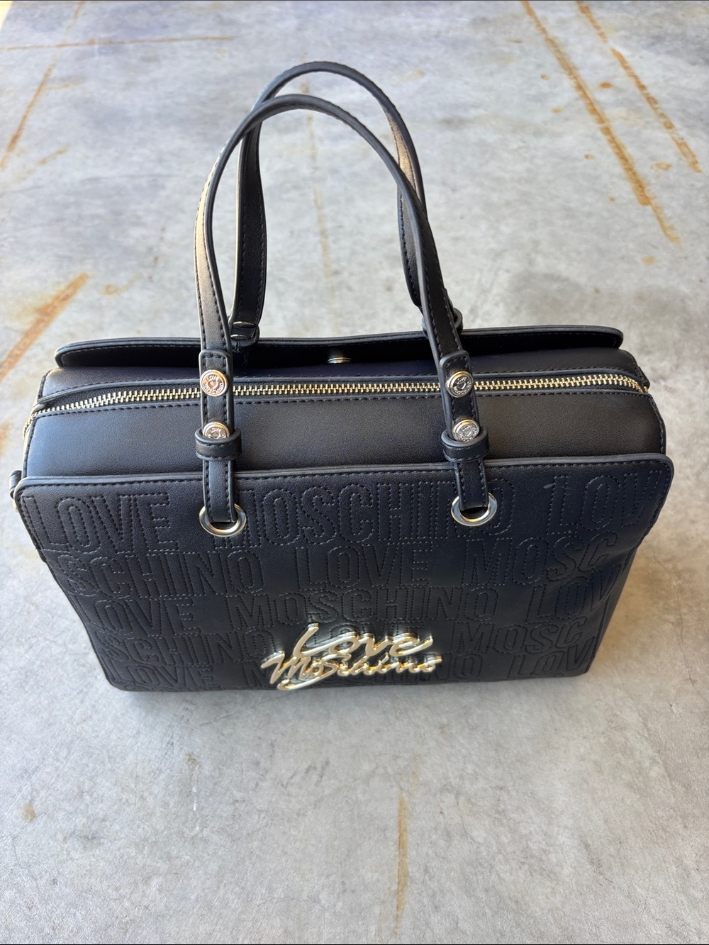 Love Moschino Black Embossed Logo Satchel Crossbody Bag Y2K Designer Glam - Picture 4 of 9